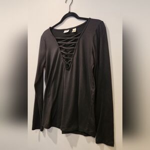 DAYTRIP Deep V Lace Up Top
